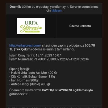 Urfayoresi.com Siparişin Gönderilmemesi Ve Bilgi Alınmaması