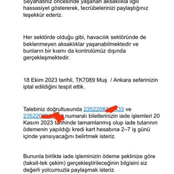 THY Anadolu Jet TK7089 Muş Ankara Uçağının Ücret İadesi Yapmaması