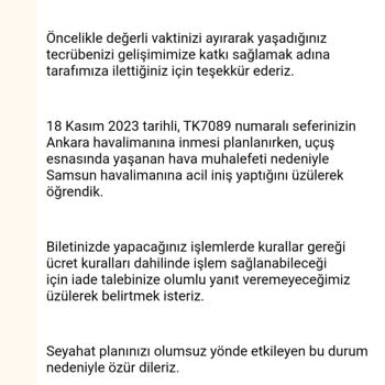 THY Anadolu Jet TK7089 Muş Ankara Uçağının Ücret İadesi Yapmaması