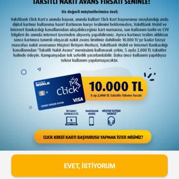 VakıfBank Click Kart Taksitli Avans Faizi