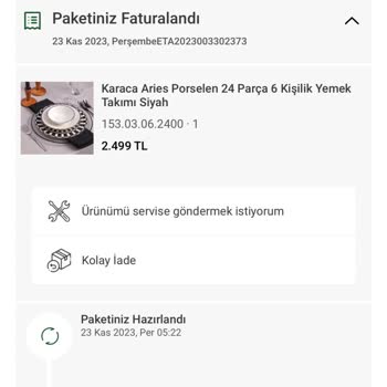 Karaca Züccaciye Kargoya Verilmeyen Ürün