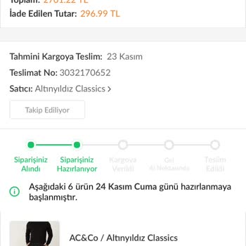 Altınyıldız Ürünü Kargoya Vermeme