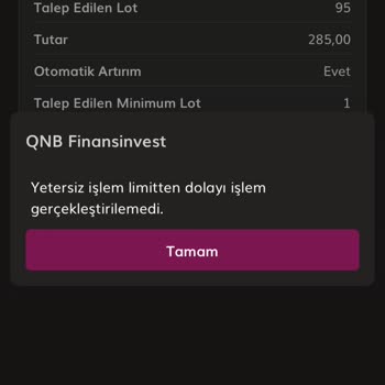 QNB Finansinvest Yetersiz İşlem Limiti