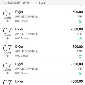 Apple /Bill Adına Garanti Bankası Hesabımdan İşlem Yapılması
