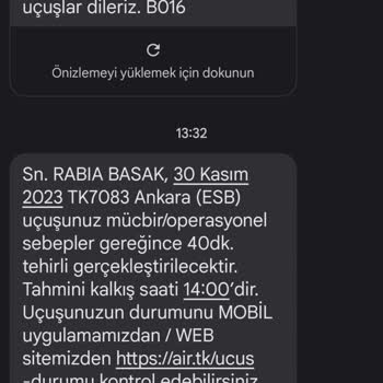 THY TK İnfo Mesajı