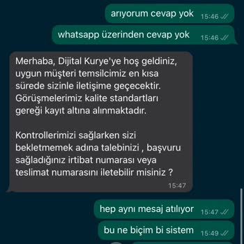Dijital Kurye Hattımı Teslim Etmedi