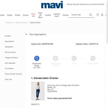 Mavi, Siparişimi Benden Habersiz İptal Etmiş