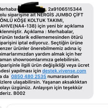 Vivense 1 Ay Oyalayıp Siparişimi İptal Etti