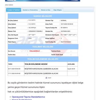Aras Kargo Selimpaşa Kargo Teslim Yapmıyorlar Ve Geri Gönderiyorlar!