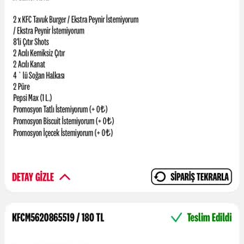 KFC Sipariş Teslim Edilmediği Halde Ücret Tahsili