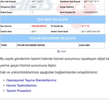 Modoko Aras Kargo Kargom Teslim Edildi Mesajı Geliyorkargom Ortada Yok