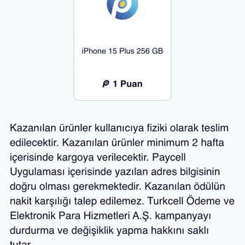 Paycell 1 Puana Çekiliş