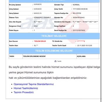 Aras Kargo İnternet Mağazası Siparişinin Teslim Edilmediği İddiası