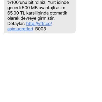 Vodafone Tarife Aşım Otomatik Yenilemesi
