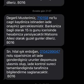 Watsons Ücret İadesi Kargo Teslimatı