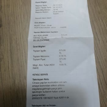 Bosch Ocak Arızasında Haksız Bir Şekilde Kullanıcıya Yüklenen Maliyet