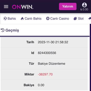Onwin Bahis 200 TL Bonus İçin Silinen 38.297,70 TL