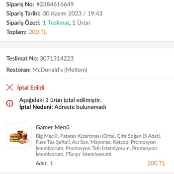 Trendyol Yemek Yemeğim İptal Ediliyor Para İadem Yapılmıyor