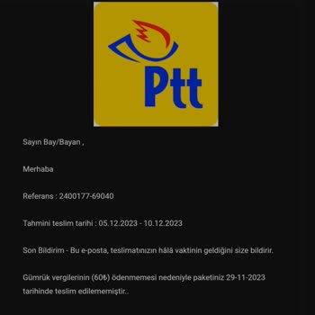 PTT Kargo Gümrük Vergisi 60₺