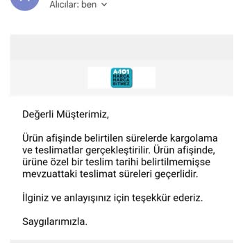A101 İnternet Sayfasından Vermiş Olduğum Sipariş Gelmedi