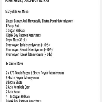 KFC Eksik Sipariş Geldi