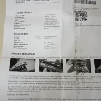 Media Markt Aldığım Ürünün İadesini Talep Ediyorum