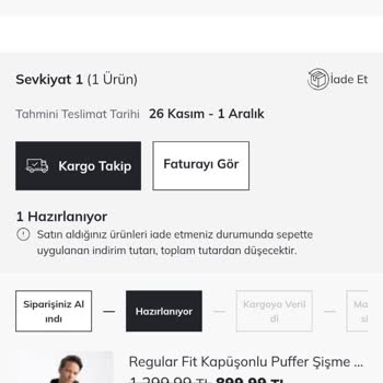 DeFacto Siparişim Daha Kargoya Verilmedi