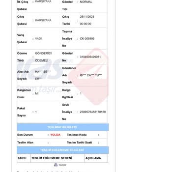 Aras Kargo Teslimatın Gecikmesi Ve Belirsizlik