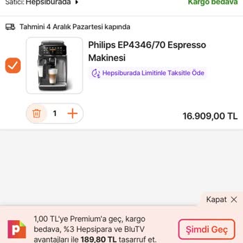 Hepsiburada Ürün Fiyatının Sepette Artması