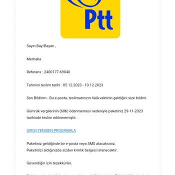 PTT Kargo PTT'den Gelen Mail