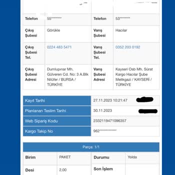 Sürat Kargo Kayseri/hacılar Şubesi Ve Müşteri Hizmetleri Sorumsuz