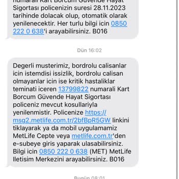 Metlife'dan İzinsiz Sigorta Yenileme Mesajı!