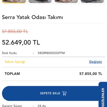 İstikbal Online ve Sepete Atınca Fiyat Değişikliği
