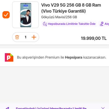 Hepsiburada Vivo V29 Telefon 17.999 Atl İken Sepette 19.999 Görünüyor