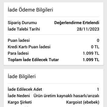 N11 İade İşlemi Yapılmıyor.