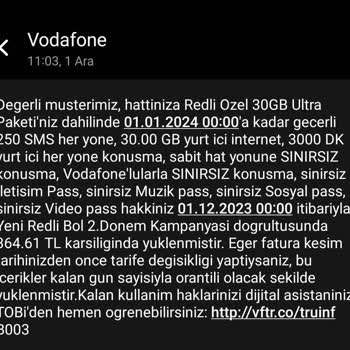 Vodafone Tarafından İsteğim Dışı İşlem Gerçekleştirildi.