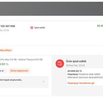 Hepsiburada Hepsipay Kullanılan Siparişimi Bilgim Olmadan İptal Etti