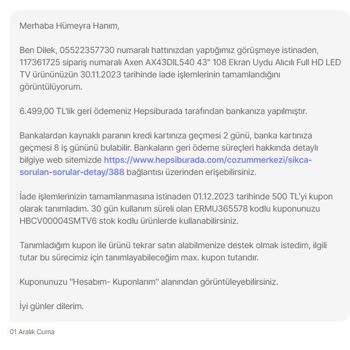 Hepsiburada-Hepsijet Ürün Hasarı Ve Geri Ödeme Sorunu