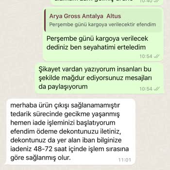 Arya Gross Teslimat Süresi Sipariş Ve İptali