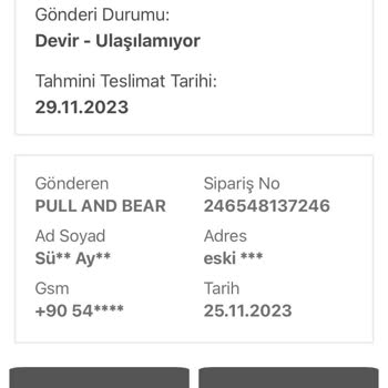 Pull and Bear Asla Teslim Edilemeyen Kargo