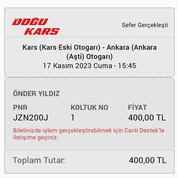 Öz Doğu Kars Turizm Vaat Edilen Otobüs Farklı Geldi, Mağdur Oldum