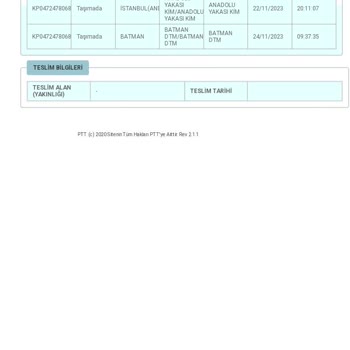 PTT Kargomun Dağıtıma Çıkarılmaması