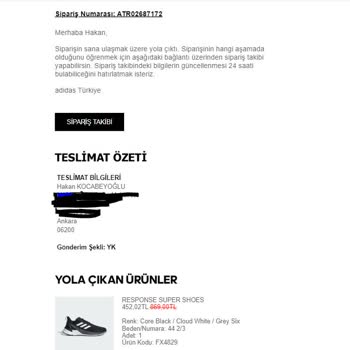 Adidas Tarafında İptal Edilen Siparişim