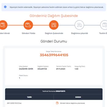 Aras Kargo Güleryüz Şubesi Sipariş İptali