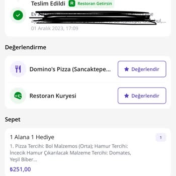 Domino's Pizza Yanlış Ürün Geldi Ve Soğuk Geldi