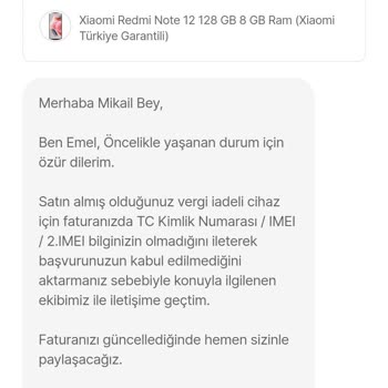 Hepsiburada Vergi İadeli Cihazda Fatura Düzenleme