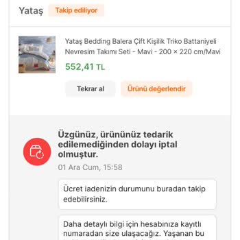 Yataş Siparişi Göndermeyip Üstüne İptal Edildi