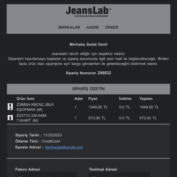 Jeanslab Dan Aldığım Ürün Gönderilmiyor