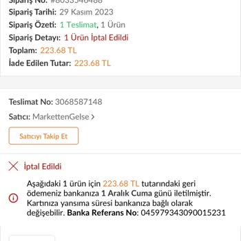 Trendyol Ürün Sipariş İptali