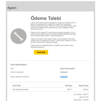 Dyson Ödemesini Yaptığım Ürünü Göndermiyor